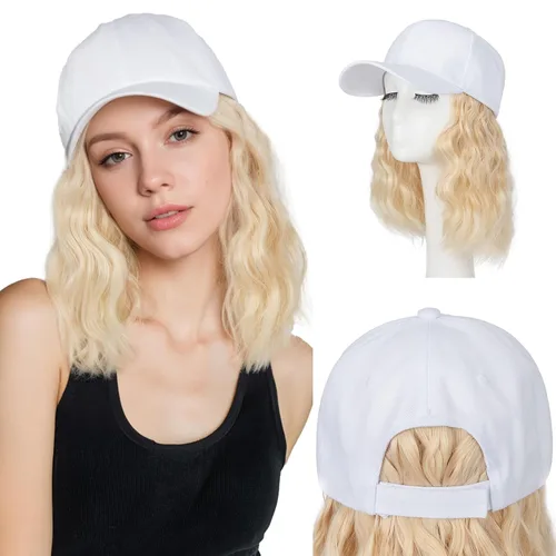 Miniatura 7 de S-noilite Peluca de gorra de béisbol de 6 pulgadas con peinado Bob y extensiones de cabello, gorra de béisbol recta ajustable para mujer