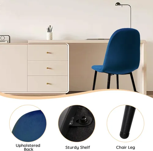 Miniatura 5 de CangLong Juego de 2 sillas de comedor de terciopelo azul con patas de metal para sala de estar, dormitorio, restaurante