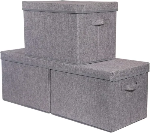 TENABORT Paquete de 3 cajas de almacenamiento plegables grandes con tapas, cubos de almacenamiento de tela, contenedores de tela, cestas para