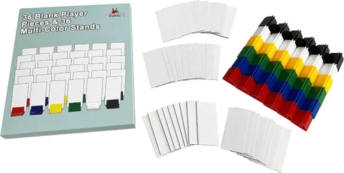 Apostrophe Games 36 piezas de jugador de pie para juego de mesa en blanco con soportes de tarjetas multicolores, accesorios de juego de mesa