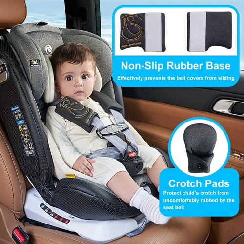 Miniatura 3 de Innokids Juego de fundas de correa de asiento de automóvil para bebés y niños, fundas para cinturón de seguridad con almohadilla para la Gris