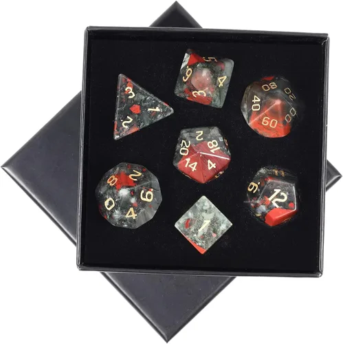 Miniatura 21 de mookaitedecor Juego de 7 dados poliédricos de cristal de ágata india, dados pulidos de piedras pulidas para juegos de mesa RPG MTG decoración