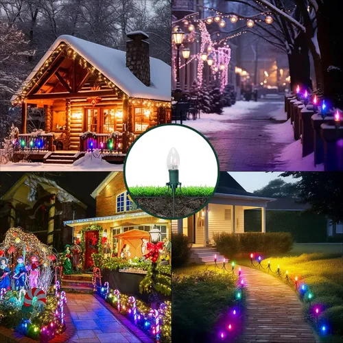 Miniatura 5 de Gisafai 12 piezas de 15 pulgadas Estacas de luz de Navidad universales para patio, césped, día festivo, para tira de luces C9 o C7, estacas de Verde