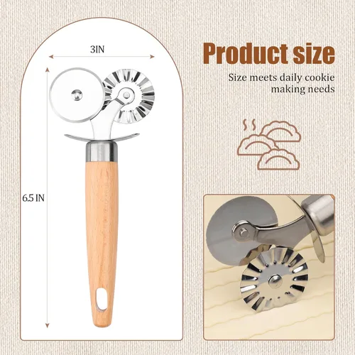 Miniatura 2 de Cortador de repostería de doble rueda, exquisito mango de madera, perfecto para pasta, pizza, ravioles, galletas, mejora tu arte culinario