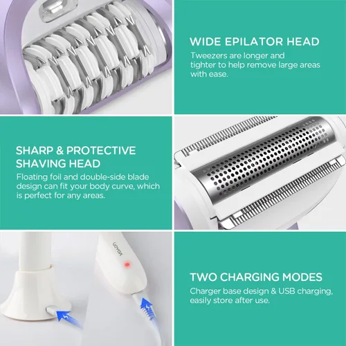 Miniatura 5 de VOYOR Depiladora para mujer, depiladora inalámbrica para mujeres, dispositivo de depilación 3 en 1 para piernas y brazos con 30 pinzas, afeitadora