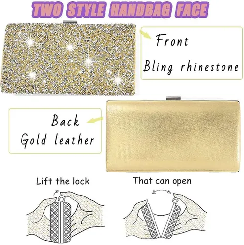 Miniatura 2 de ELABEST Bolso de mano de noche con purpurina con diamantes de imitación, bolso cruzado para bodas y fiestas para mujeres y niñas