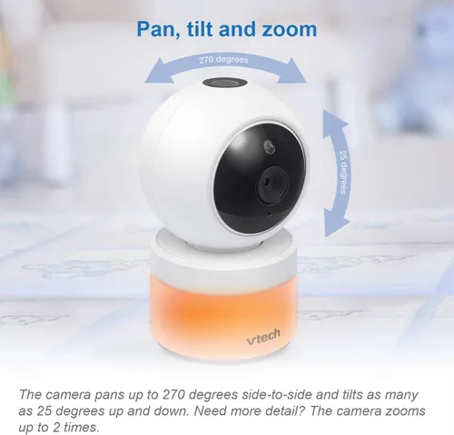 Miniatura 4 de VTech VM5463-2 Monitor de bebé con pantalla de 5 pulgadas y 2 cámaras, inclinación panorámica con zoom, luz nocturna, proyector de luz en el techo