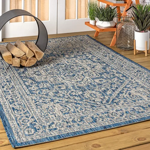 Miniatura 129 de Eyely BMS101D-28 - Alfombra de pasillo con textura de medallón de Santa Mónica Slesi, para interiores y exteriores, estilo costero, bohemio, Gris