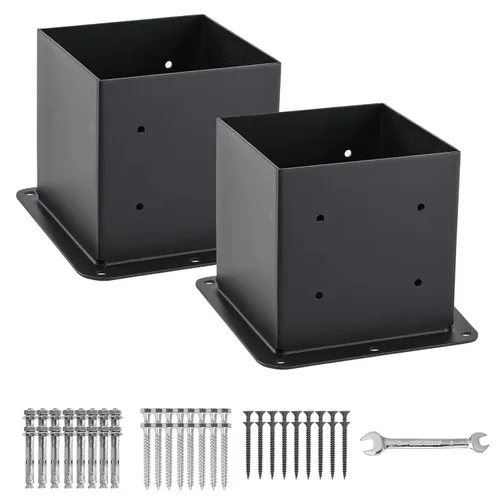 Miniatura 8 de Base de poste de 6 x 6, 8 piezas (tamaño interior 5.6 x 5.6), anclajes de poste, acero sólido grueso de 13 GA y recubrimiento en polvo negro