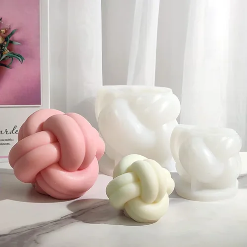 Molde de vela de nudo torcido de bola redonda, moldes de silicona de hilo curvado para resina de cera, velas geométricas hechas a mano, para