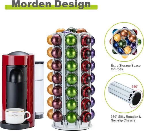 Miniatura 3 de Soporte para cápsulas Vertuo de FlagShip para cápsulas Nespresso, soporte de café con carrusel y elegante diseño en blanco