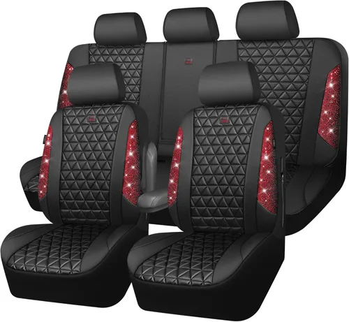 Miniatura 22 de CAR PASS Fundas de asiento de automóvil de cuero con diamantes brillantes, juego de asientos interiores de asientos completos, impermeable, Plateado