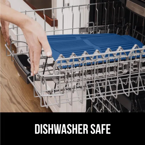 Miniatura 6 de GORILLA GRIP Tapete de secado de platos de silicona patentado 100% sin BPA para encimera de cocina, diseño acanalado para atrapar agua, fácil de Azul