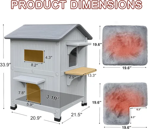 Miniatura 9 de Rockever Casa de gato con aislamiento de plástico para exteriores con puerta de escape, casa impermeable de 2 pisos para gatos al aire libre