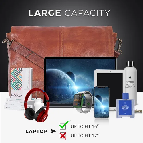 Miniatura 2 de Bolso de mensajero de cuero real para hombres y mujeres Maletín para laptop para oficina universidad correa de hombro ajustable