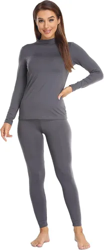 Miniatura 5 de JOLLYBUYER Ropa interior térmica de cuello alto para mujer conjunto de capa base cálida ultra suave y cálida