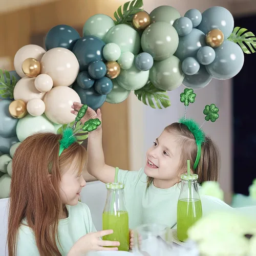 Miniatura 6 de HILAVO Kit de Arco de Globos Azul Polvoriento Verde Salvia Azul Pizarra Niebla Verde Pastel Blanco Arena Beige Dorado Guirnalda de Globos