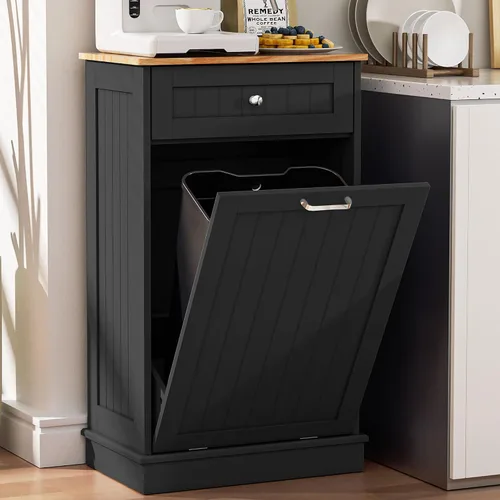 Spurgehom Gabinete de Basura Inclinable de 13 Galones Bote de Basura de Cocina Oculto Gabinete de Basura y Reciclaje Independiente con Cajón Oculto