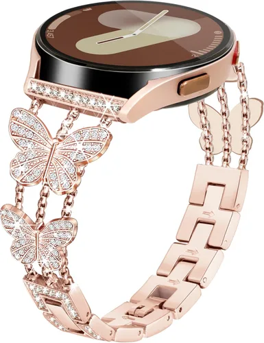 Compatible para Samsung Galaxy Watch 7 6 5 4 FE Correa 40mm 44mm, Correa de Metal con Diamantes para Mujer 20mm para Samsung Watch Bands 7 6 5 4