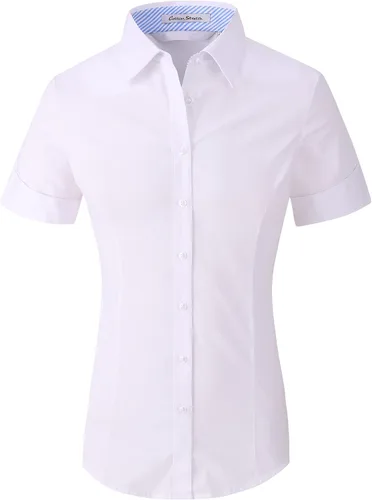 Miniatura 45 de Alex Vando Camisas de vestir para mujer, sin arrugas, ajuste regular, manga larga, elástica, camisa de trabajo