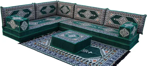 Miniatura 7 de arabicsofa Verde Juego de Asientos de Suelo Orientales Hechos a Mano – Sofá de Suelo Tradicional con Respaldo