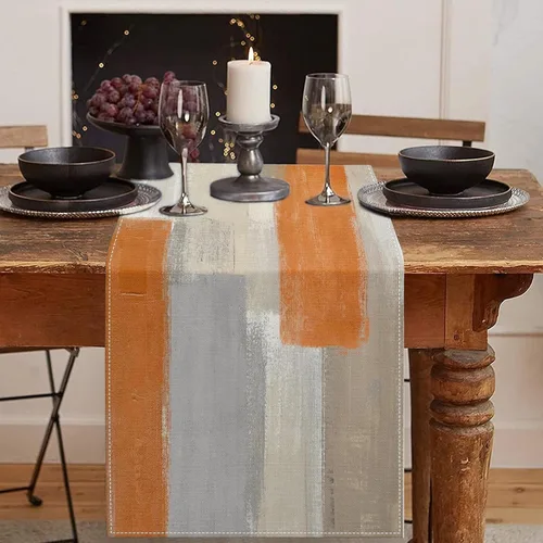 Miniatura 19 de Emvency - Camino de mesa de estilo granja, pintura de arte abstracto vintage en azul y gris para mesa de cocina, cenas familiares, fiestas, bodas