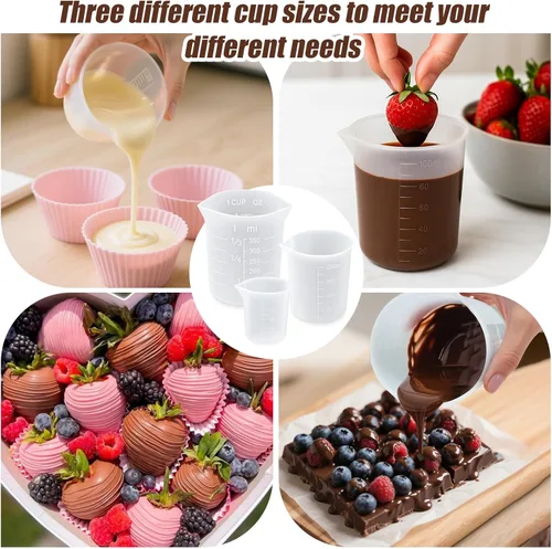 Miniatura 6 de Juome 6 tazas medidoras de silicona para derretir chocolate, juego de tazas de silicona para derretir chocolate con capacidad de 100/250/11.8 fl oz