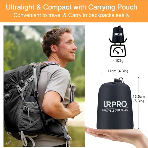 Miniatura 6 de Almohada inflable ultraligera de viaje para campamento, compresible, compacta, cómoda, ergonómica, para cuello y campamento de apoyo lumbar, Negro