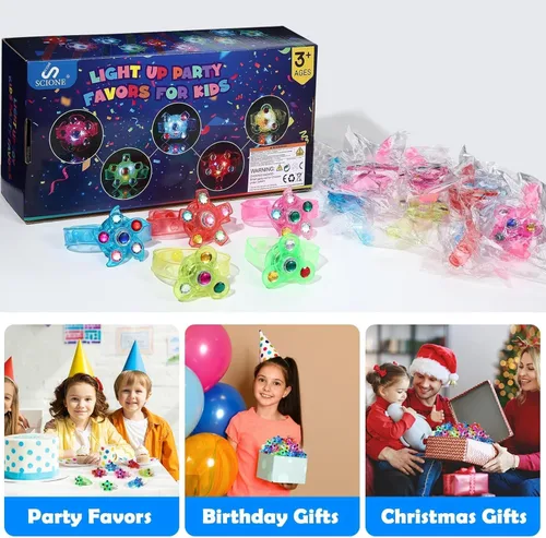 Miniatura 2 de SCIONE Paquete de 24 pulseras giratorias con luz LED, que brillan en la oscuridad, recuerdos de fiesta para niños de 4 a 8 a 12, juguetes de caja