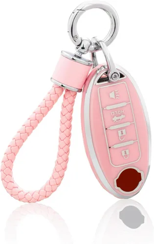 YO&YOYE Funda para llavero rosa compatible con Nissan Altima Rogue Sentra Pathfinder Frontier Maxima Titan Murano Kicks Juke Versa Armada GTR 370Z