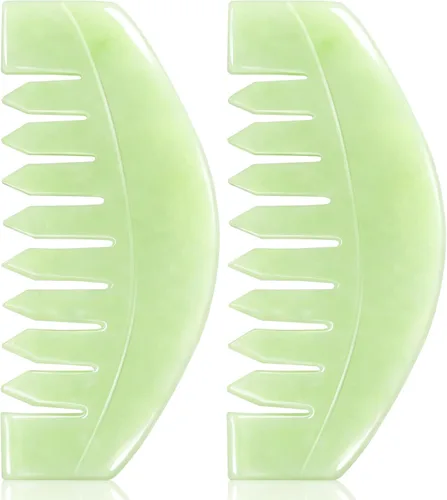 airogym 2 peines de masaje de jade natural, peine de cuero cabelludo raspado Guasha, herramientas de masaje de cabeza multifuncionales, masajeador