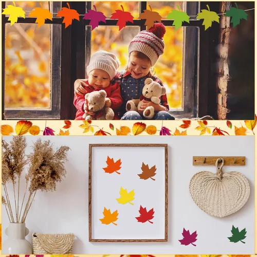 Miniatura 6 de Geyee Juego de 108 tableros de anuncios cristianos de hojas de otoño para Acción de Gracias, hojas religiosas de arce, troqueladas