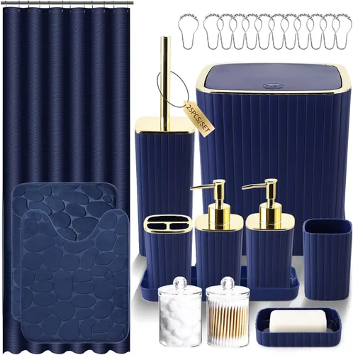 Miniatura 27 de XLHOMO Bathroom Set- 25PC Beige Bathroom Set, Bathroom Set with Shower Curtain and Rugs, Beige Shower Curtain Set, Toilet Brush, Bathroom Trash Can