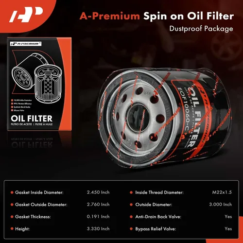 Miniatura 2 de A-Premium 10K Millas de Protección Filtro de Aceite Giratoria Compatible con Chevy & GMC & Volkswagen & Jeep & Dodge & Mazda & Chrysler & Buick &