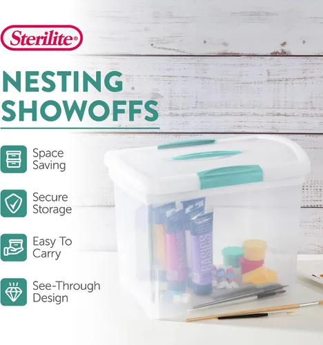 Miniatura 3 de Sterilite Papelera apilable grande de almacenamiento ShowOffs, organizador con cierre con asa, caja de plástico para organización de archivos