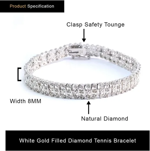Miniatura 6 de Pulsera de oro blanco de 14 quilates para mujer Pulsera de tenis de diamantes de 1 quilate