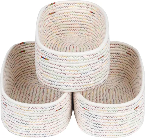 Miniatura 29 de CubesLand Cesta rectangular de organización/almacenamiento, cestas tejidas de cuerda de algodón natural para organizar, cesta pequeña para niños