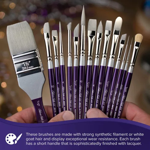 Miniatura 6 de Silver Brush Limited 8808S-1/2 Silver Silk 88 - Pincel para acrílico, acuarela, gouache, tintas y tintes, tamaño 1/2 pulgada, mango corto