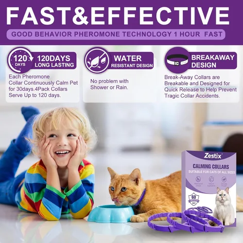 Miniatura 4 de 4 collares calmantes para gatos con feromonas y lavanda, diseño impermeable ajustable, alivio de ansiedad de 30 días, para el estrés y viajes