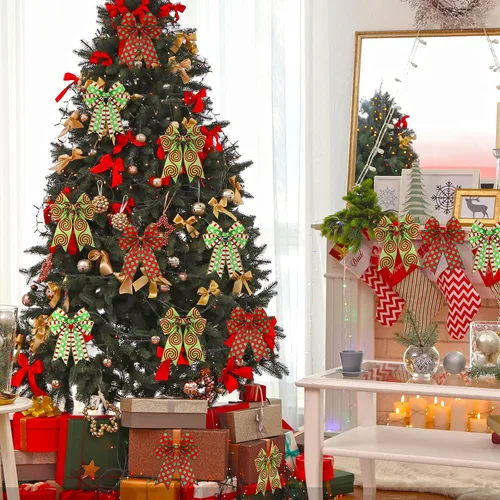Miniatura 2 de 3 rollos de cinta de Navidad con alambre de 30 yardas, cinta de envoltura de Navidad roja y verde lima, 2.56 pulgadas de ancho, cintas de tela