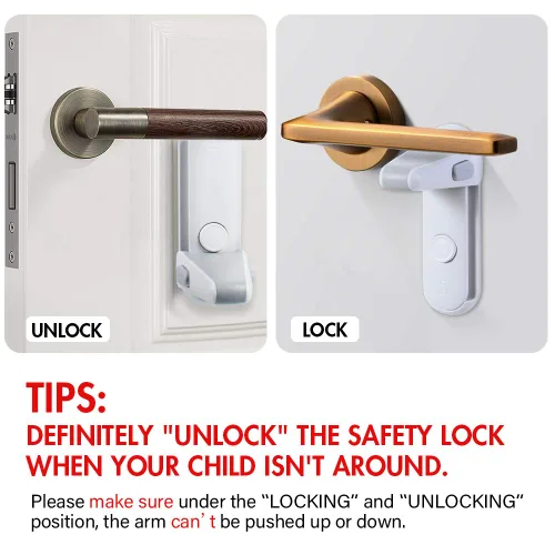 Miniatura 5 de EUDEMON Cerradura de palanca de puerta a prueba de niños, cerradura de manija de puerta de seguridad para bebé, fácil de instalar y usar, adhesivo