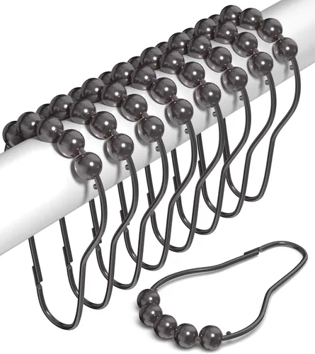 Miniatura 10 de Ganchos para cortina de ducha a prueba de óxido (juego de 12) – Anillos de cortina de ducha de acero inoxidable – Bolas antideslizantes para un