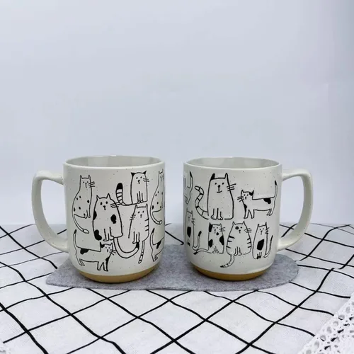 Miniatura 5 de Taza de cerámica con gatos de dibujos animados en blanco y gris con asa, taza de café de 550ml/18.6oz. Linda, divertida y novedosa taza vintage