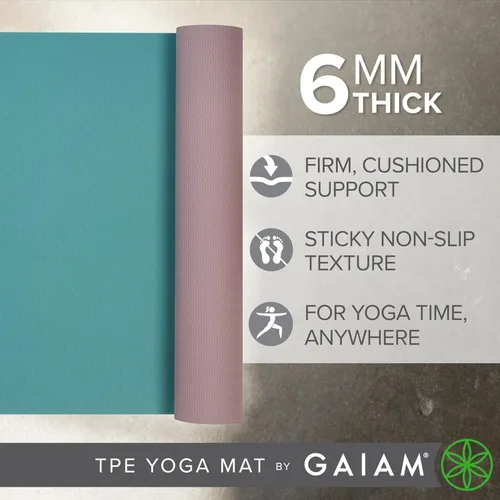 Miniatura 4 de Gaiam Tapete de yoga TPE — 0.236 in de grosor, superficie antideslizante de doble textura, resistente al sudor y respetuoso con el medio ambiente
