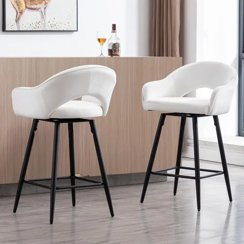 Miniatura 3 de DUOMAY Juego de 2 taburetes de bar giratorios, modernos taburetes de altura de mostrador de 26 pulgadas, silla de isla de cocina tapizada de Blanco
