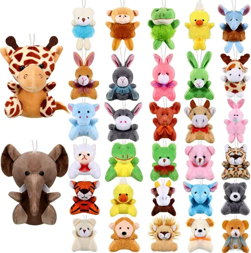 Skylety 32 piezas de mini juguetes de peluche de animales surtidos lindos animales llavero decoración pequeños juguetes de peluche regalo a granel