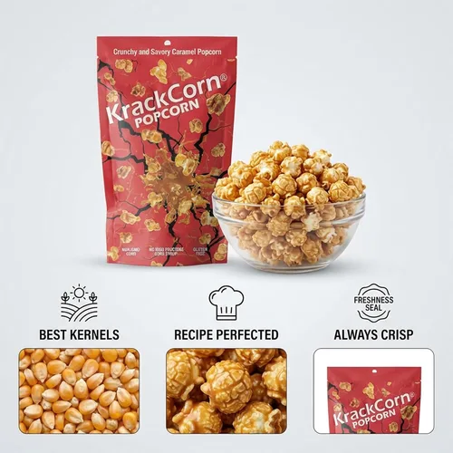 Miniatura 2 de KrackCorn Palomitas de maíz de caramelo, sin OMG, sin gluten, sin alta fructosa, sin culpa, delicia nocturna de película no grasa, 1.25 onzas