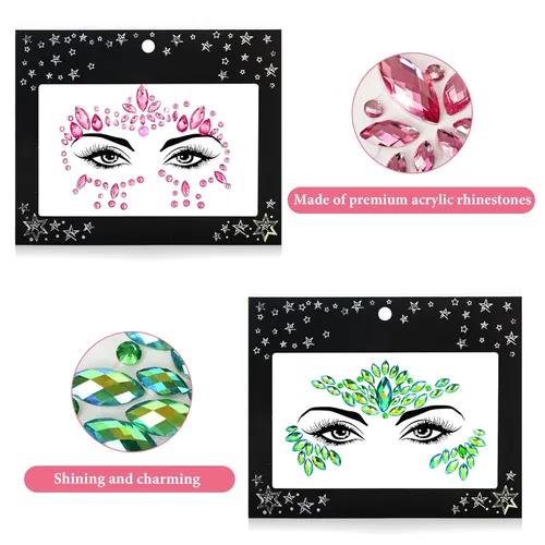 Miniatura 3 de 12 juegos de joyas para la cara, diamantes de imitación de sirena para tatuajes temporales, joyas corporales, calcomanías de cristal, gemas faciales