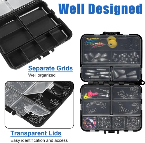 Miniatura 5 de Kit de accesorios de pesca con caja de aparejos, incluidos ganchos para plantillas, pesas de plomo para róbalos, diferentes pivotes giratorios