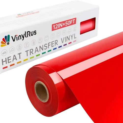VinylRus Vinilo de Transferencia de Calor - Rollo de Vinilo Rojo para Planchar de 12" x 50 pies para Camisas, Vinilo HTV para Silhouette Cameo,